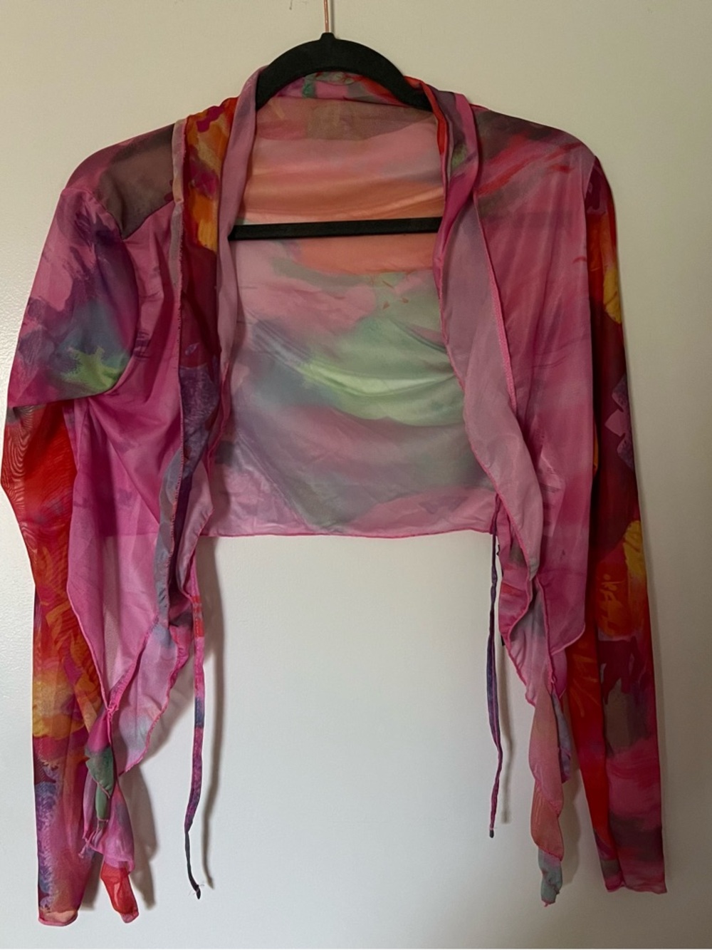 PrettyLittleThing Pink Floral Sheer Tie-Front Shrug